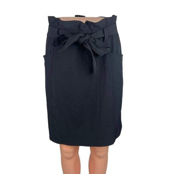 Mondetta Black Belted High Waisted Pockets Paperbag Pencil Mini Skirt Size M - Picture 1 of 6